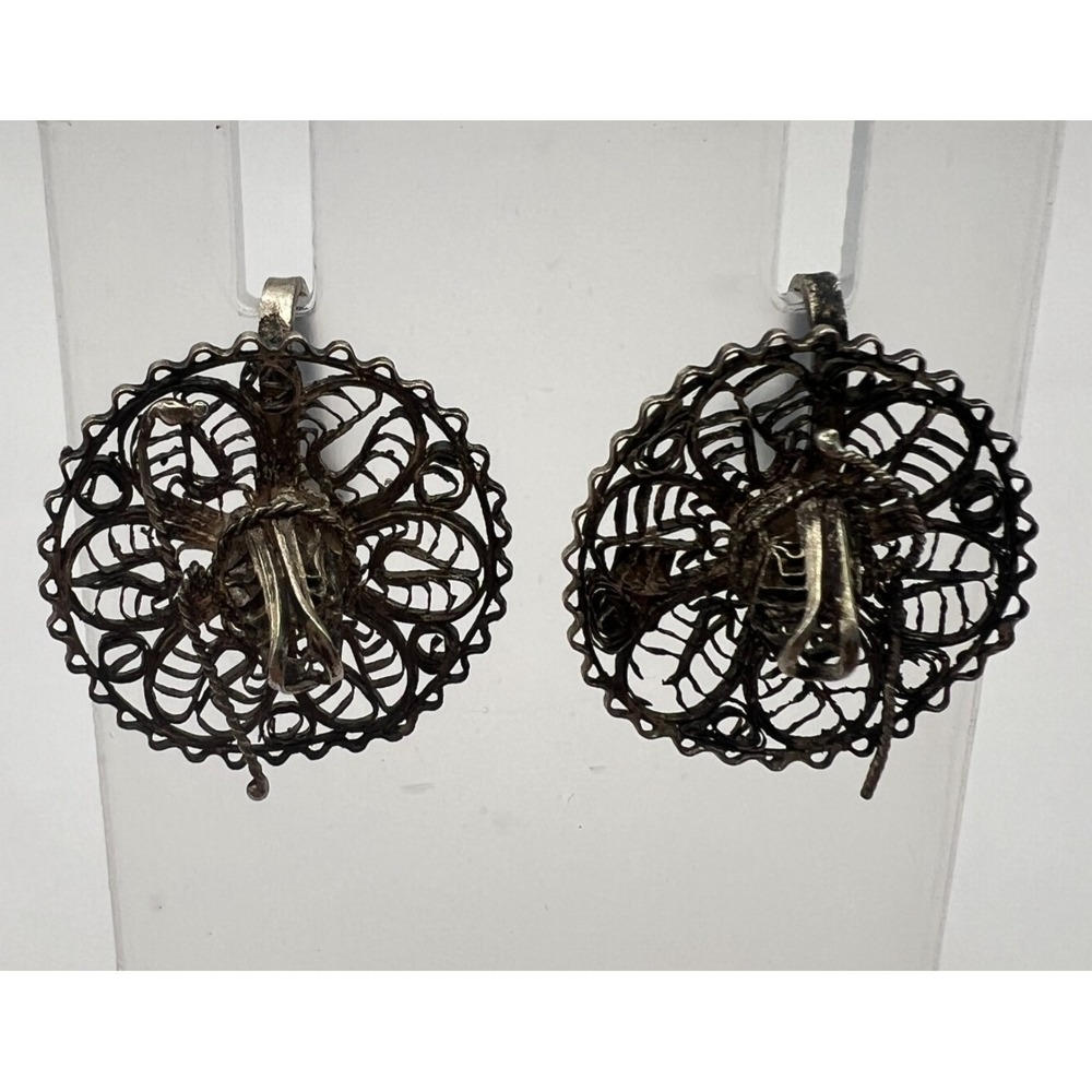 Vintage Israel Filigree Sombrero Screwback Earrings .75" Judaica Silver Detailed